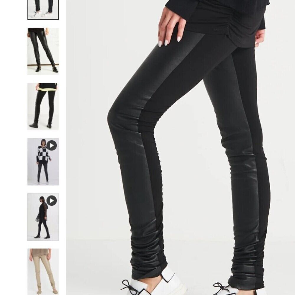 Lauren G Planet Sexy Leggings Black Mixed Media Ruched Stretch Faux Leather Sz 1